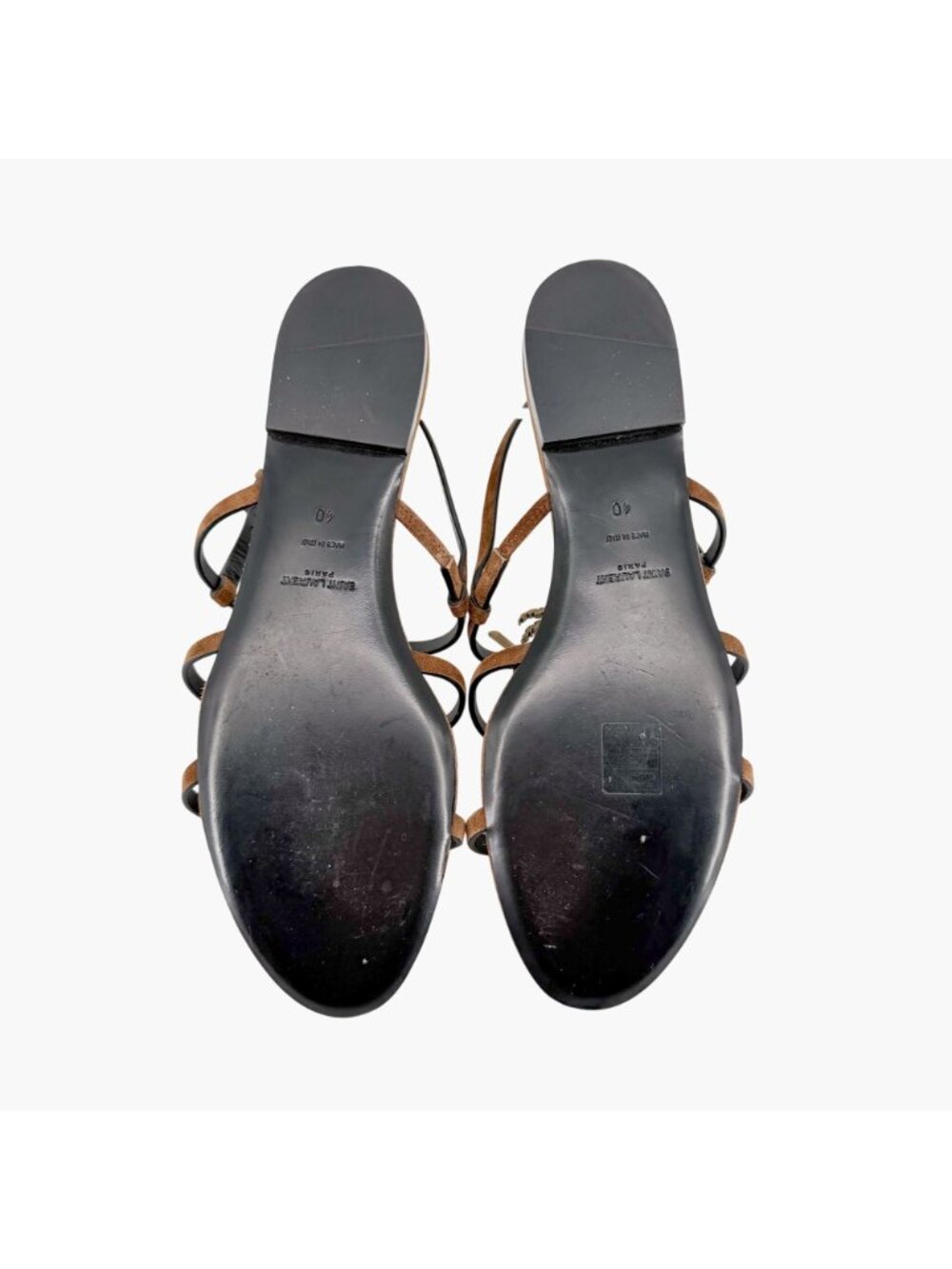 Saint Laurent Cassandra YSL Palm Tree Brown Suede Flat Sandals Size 40 US 10 - Picture 4 of 14